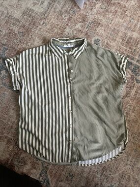 Green Stripe Cap Sleeve Top